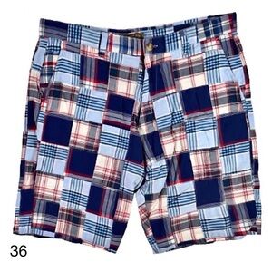 SIEGFRIED Men’s VINTAGE Patchwork Plaid Madras Flat Front Shorts Size 36